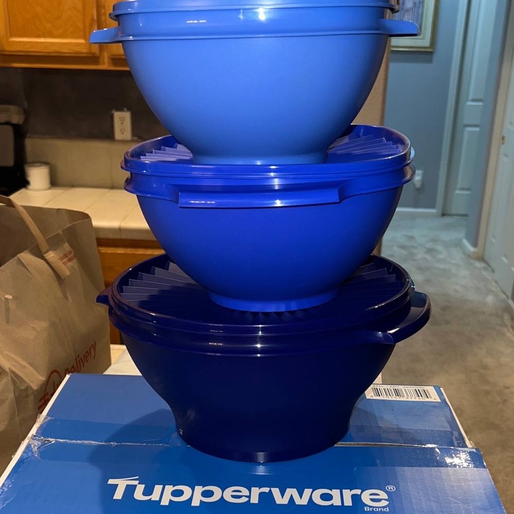 Tupperware Stackable Blue Bowl Set